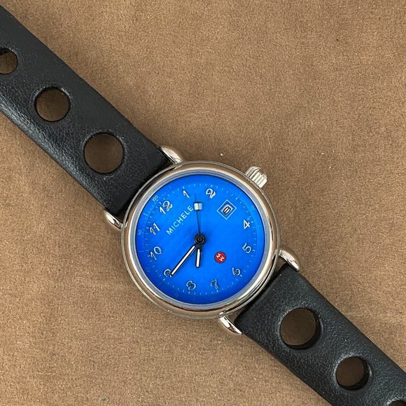 Michele Blue Dial with Black 8 inch Dive Strap All Stainless Steel Watch - Picture 2 of 8